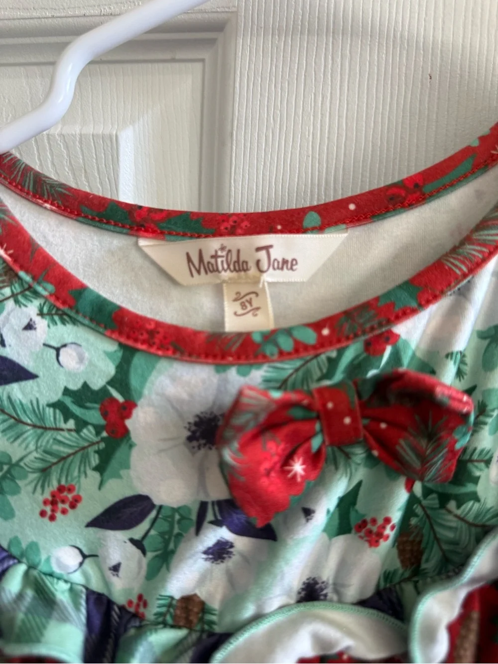 Matilda Jane Girls Red Floral Nightgown with Plaid Puff Sleeves
